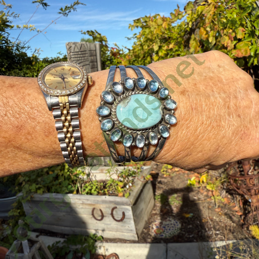Signed Navajo Bracelet Larimar & Pale Blue Topaz bracelet