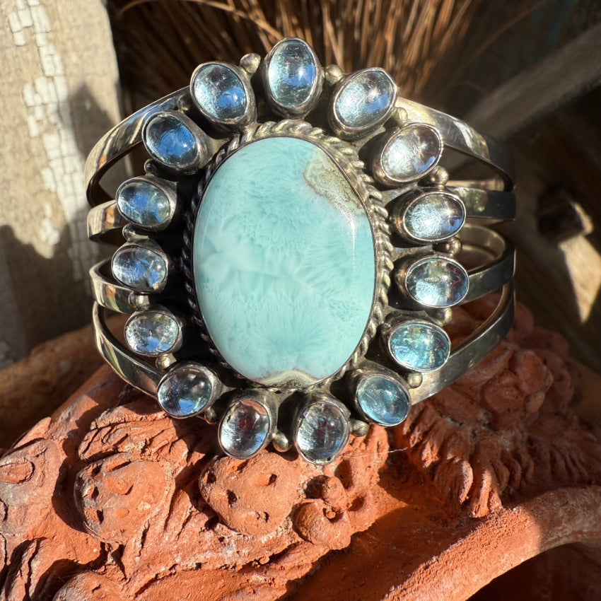 Signed Navajo Bracelet Larimar & Pale Blue Topaz bracelet