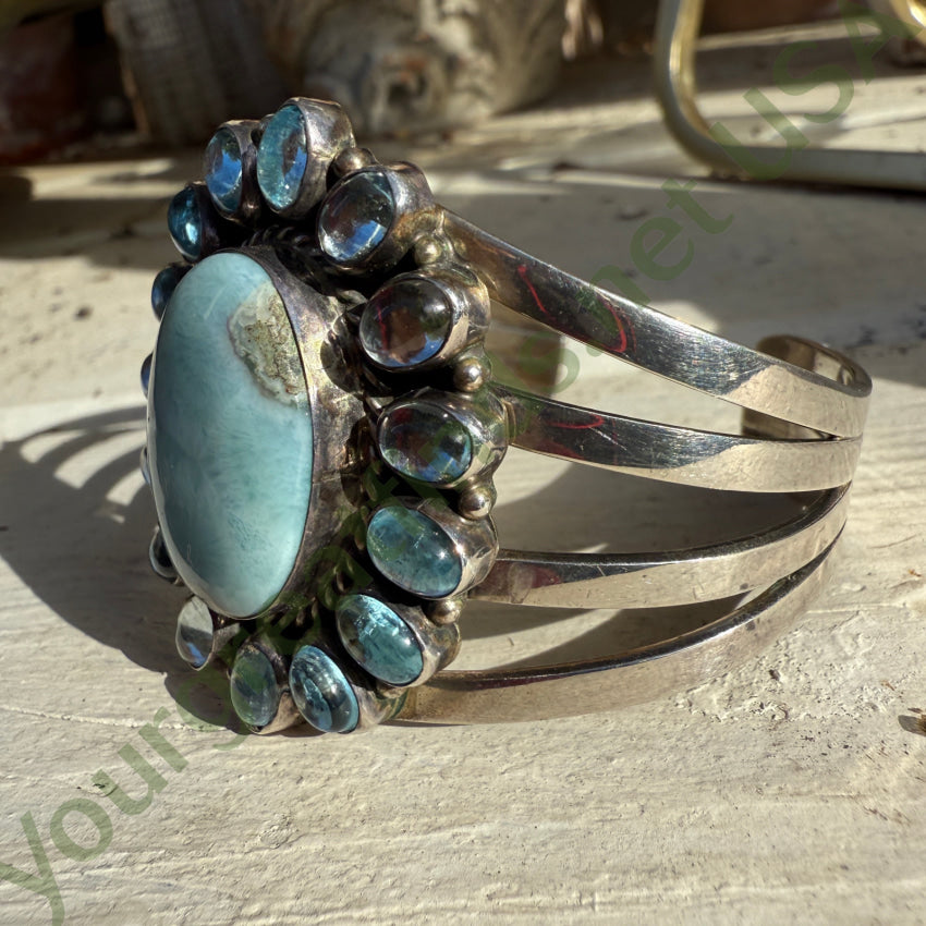 Signed Navajo Bracelet Larimar & Pale Blue Topaz bracelet