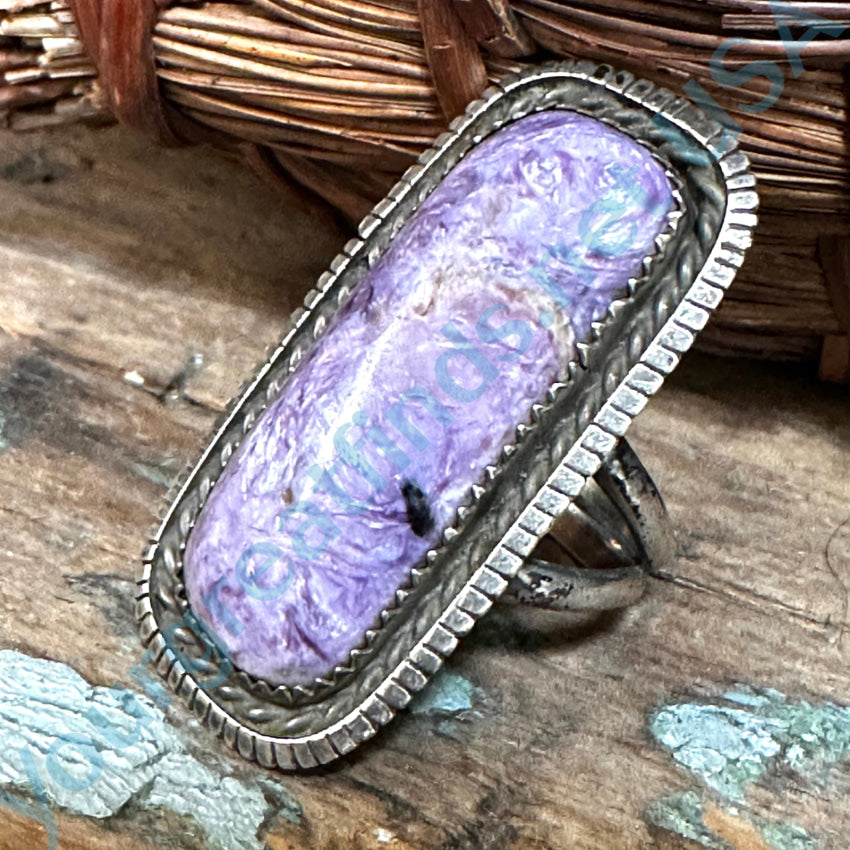 Signed Navajo Purple Charoite Sterling Silver Long Ring Size 9 Ring