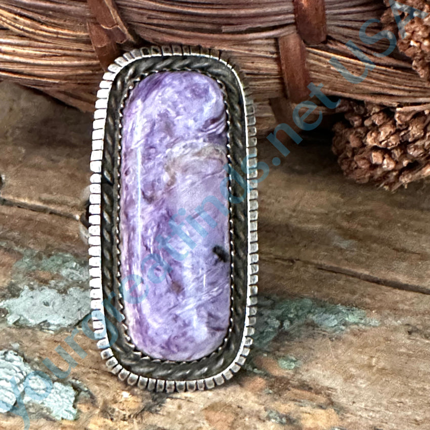 Signed Navajo Purple Charoite Sterling Silver Long Ring Size 9 Ring