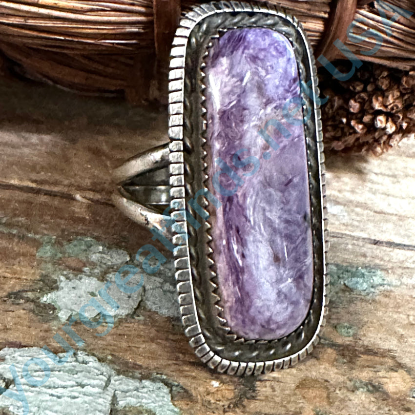 Signed Navajo Purple Charoite Sterling Silver Long Ring Size 9 Ring