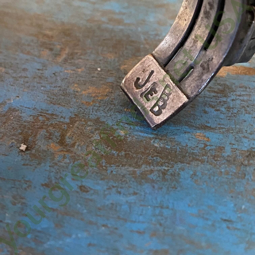 Signed Navajo Rectangular Turquoise Row Bracelet Sterling