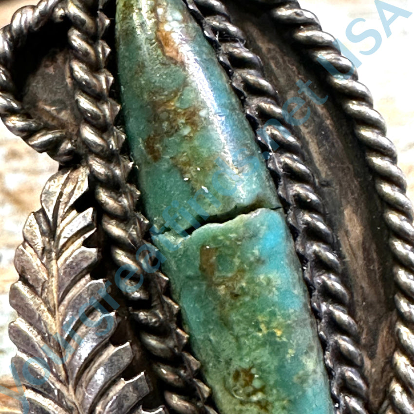 Signed Navajo Sterling Silver 1 Feather Turquoise Ring Size 7