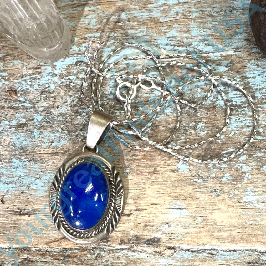 Signed Navajo Sterling Silver Deep Blue Lapis Lazuli Neclace