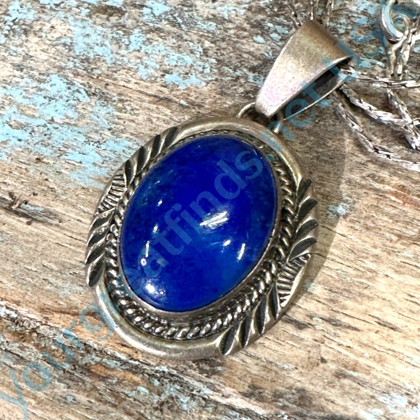 Signed Navajo Sterling Silver Deep Blue Lapis Lazuli Neclace