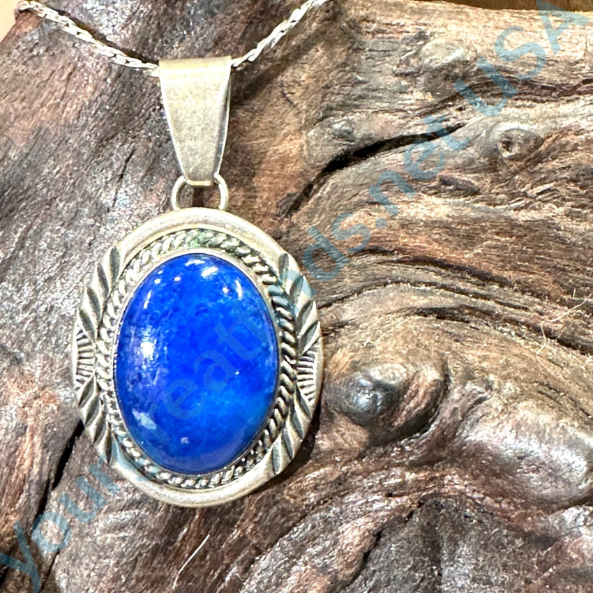 Signed Navajo Sterling Silver Deep Blue Lapis Lazuli Neclace