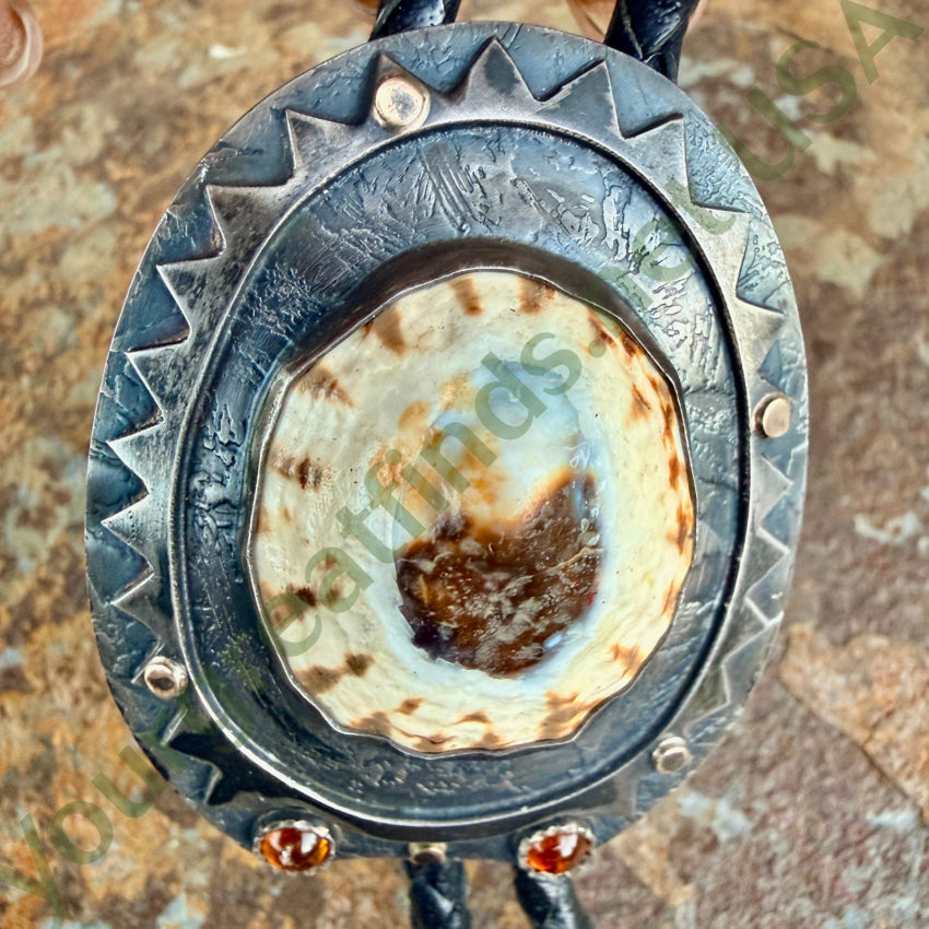 Signed Sterling Silver & 14k Gold Leather Bolo Tie bolo tie