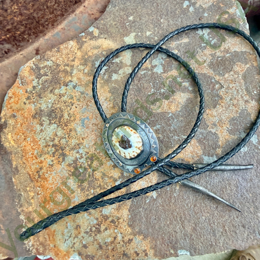 Signed Sterling Silver & 14k Gold Leather Bolo Tie bolo tie