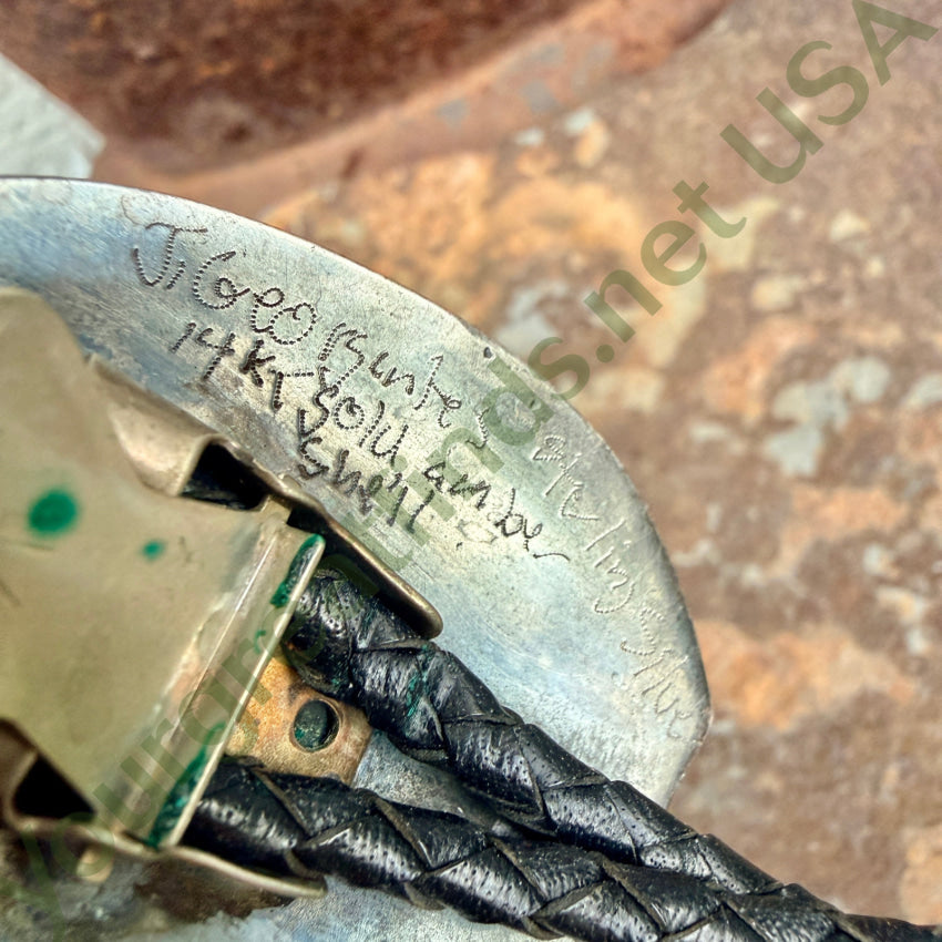Signed Sterling Silver & 14k Gold Leather Bolo Tie bolo tie