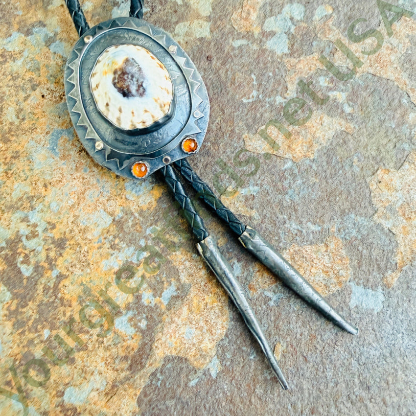 Signed Sterling Silver & 14k Gold Leather Bolo Tie bolo tie