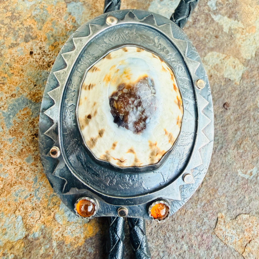 Signed Sterling Silver & 14k Gold Leather Bolo Tie bolo tie