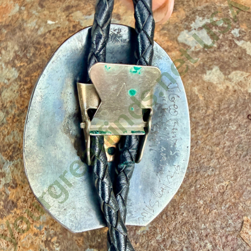 Signed Sterling Silver & 14k Gold Leather Bolo Tie bolo tie