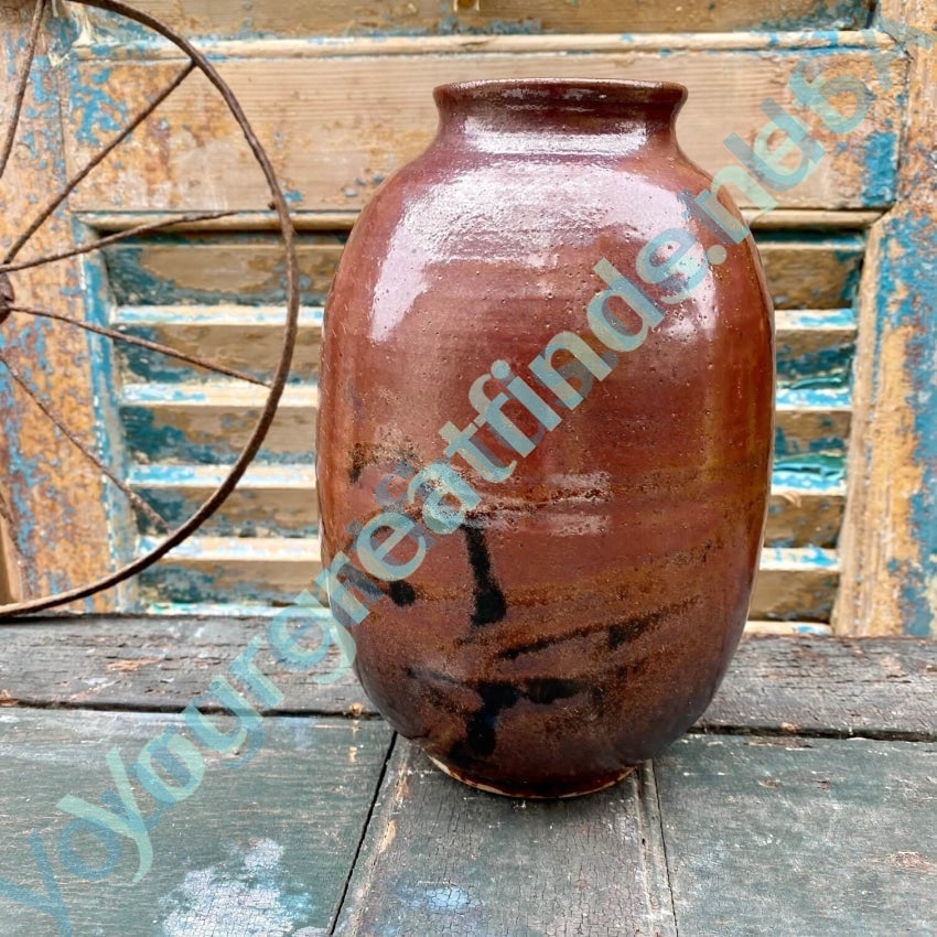 Signed Vintage 1975 Studio Stoneware Vase Brown Glaze Yourgreatfinds