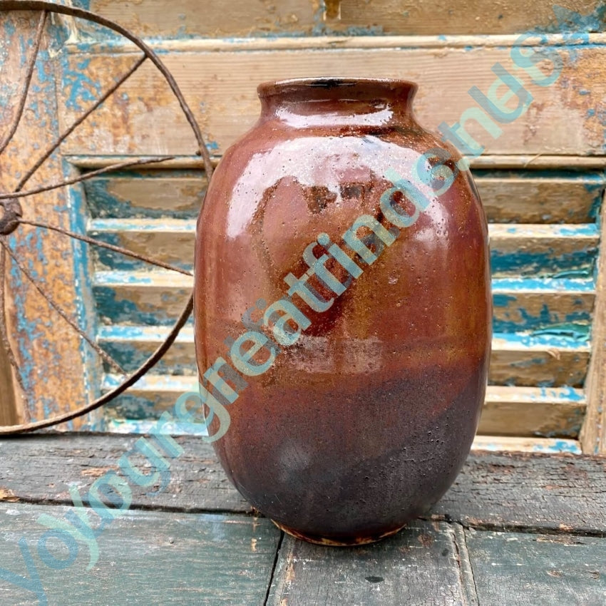 Signed Vintage 1975 Studio Stoneware Vase Brown Glaze Yourgreatfinds