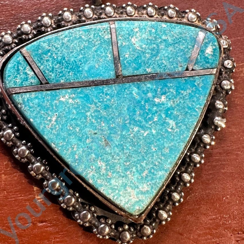 Signed Vintage Navajo Sterling Silver Channel Inlay Turquoise Pendant