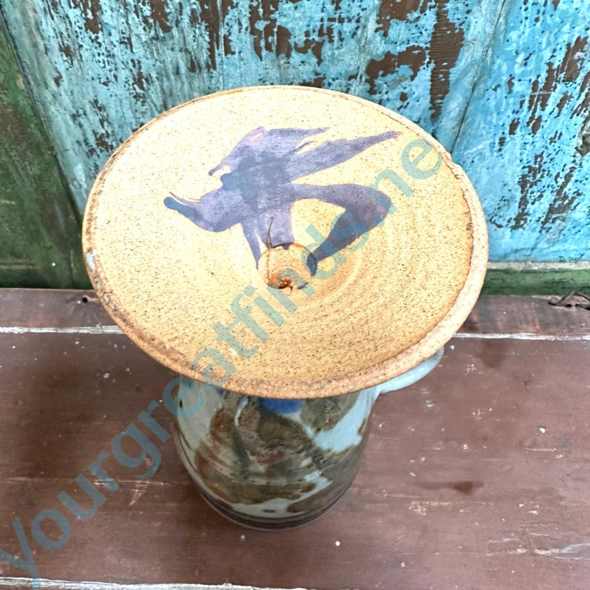 Signed Vintage Studio Stoneware Pottery Handled Goblet