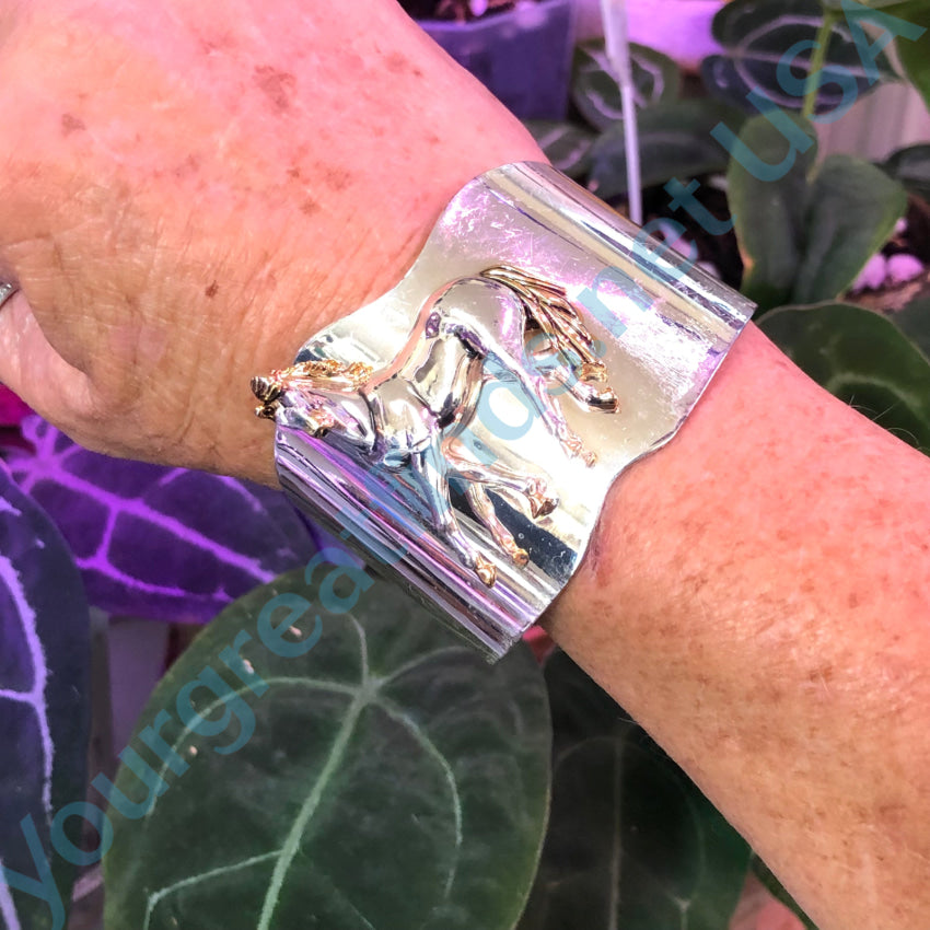 Silver & Goldtone Wide Cuff Bracelet 3-D Horse Bracelet