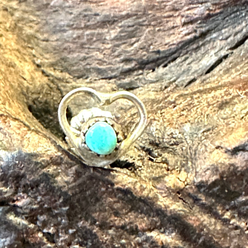 Single Navajo Sterling Silver Turquoise Heart Pierced Post Earring