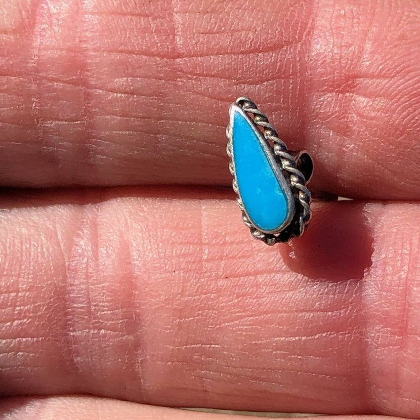 Single Sterling Silver and Turquoise Stud Earring Pierced Yourgreatfinds