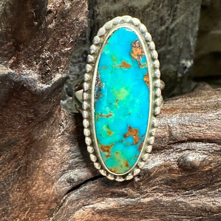 Sky Blue Turquoise Long Ring Sterling Silver Navajo Size 8