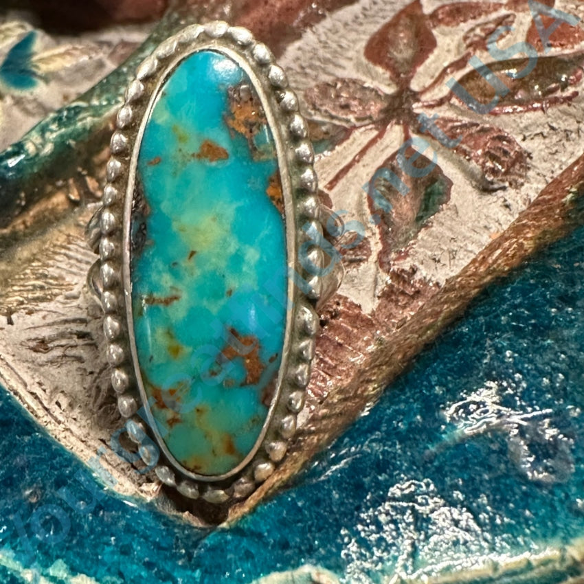 Sky Blue Turquoise Long Ring Sterling Silver Navajo Size 8