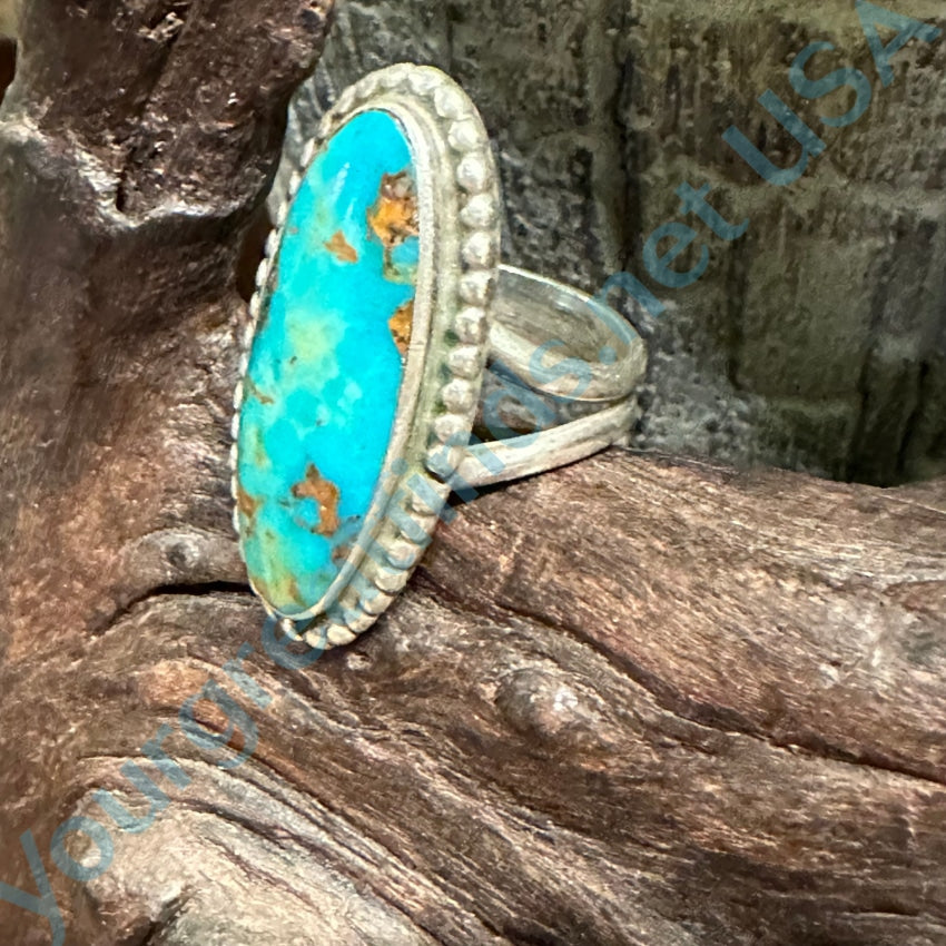 Sky Blue Turquoise Long Ring Sterling Silver Navajo Size 8