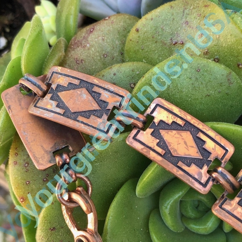 Solid Copper Panel Bracelet with Navajo Rug Design Yourgreatfinds