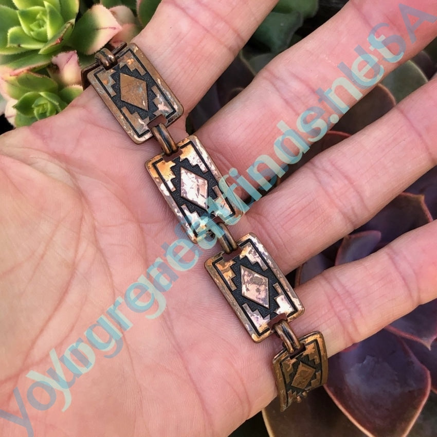 Solid Copper Panel Bracelet with Navajo Rug Design Yourgreatfinds