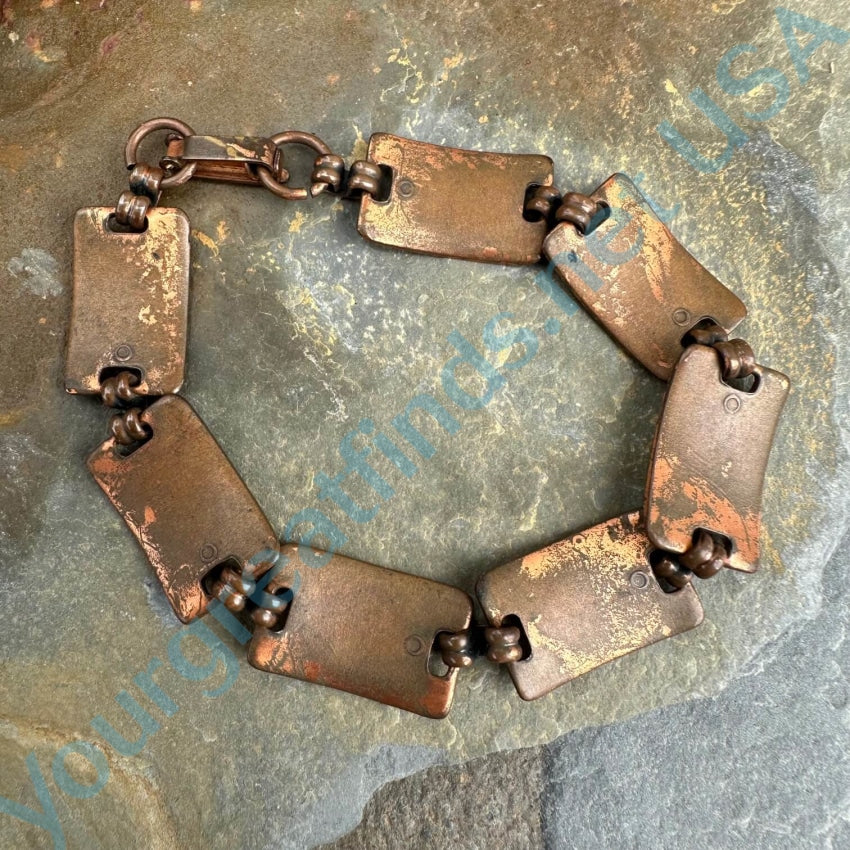 Vintage Solid Copper Bracelet Leaf Link Design Detail Leaves 70s