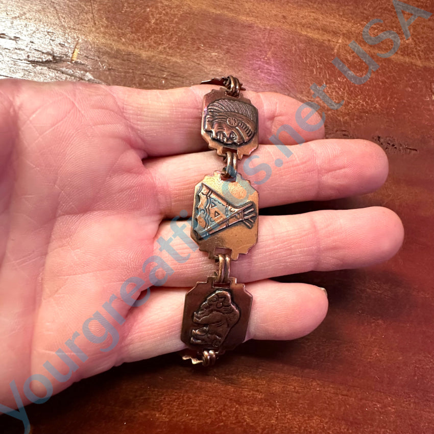 Solid Copper Southwestern Themed Panel Bracelet Bracelet