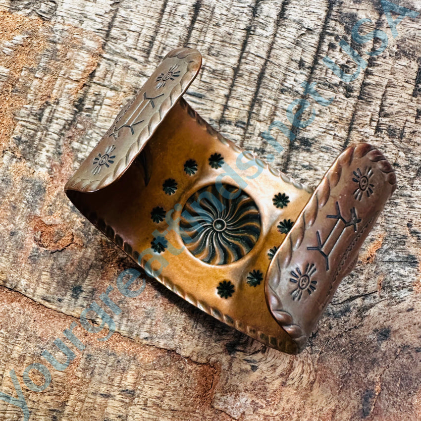 Solid Copper Wide Cuff Bracelet Navajo Indian Themed Bracelet