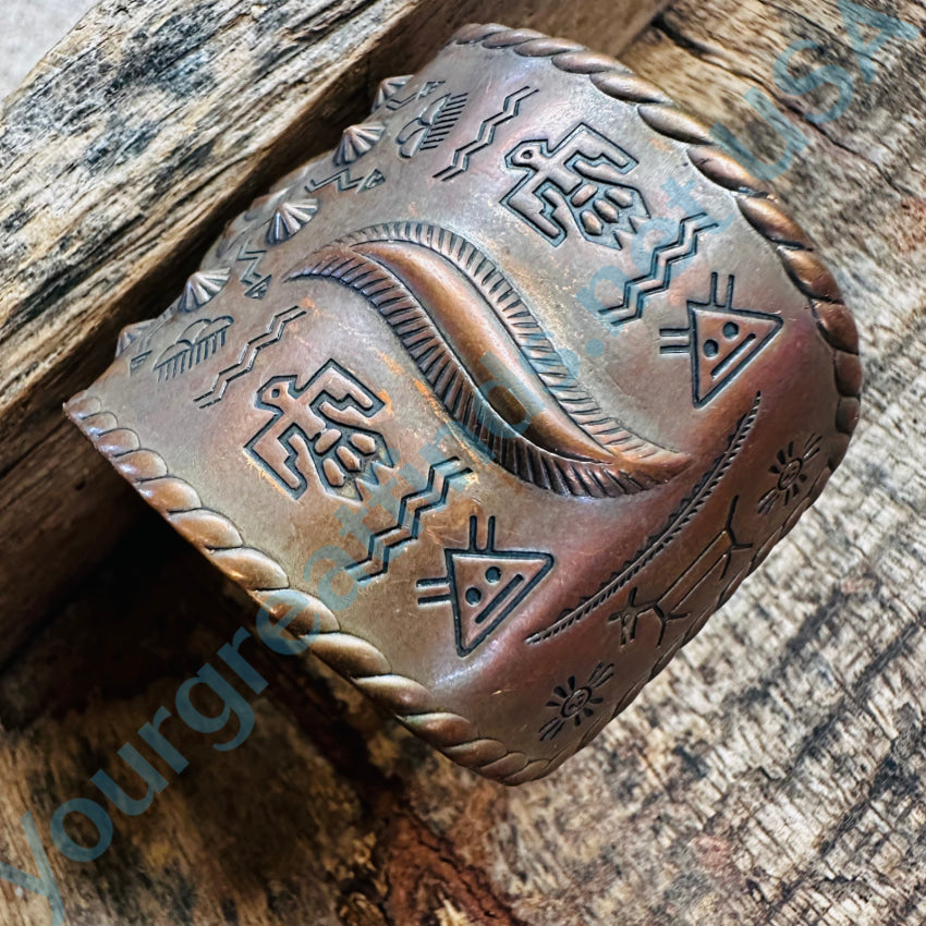 Solid Copper Wide Cuff Bracelet Navajo Indian Themed Bracelet