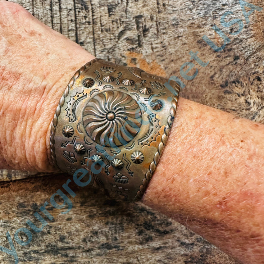 Solid Copper Wide Cuff Bracelet Navajo Indian Themed Bracelet