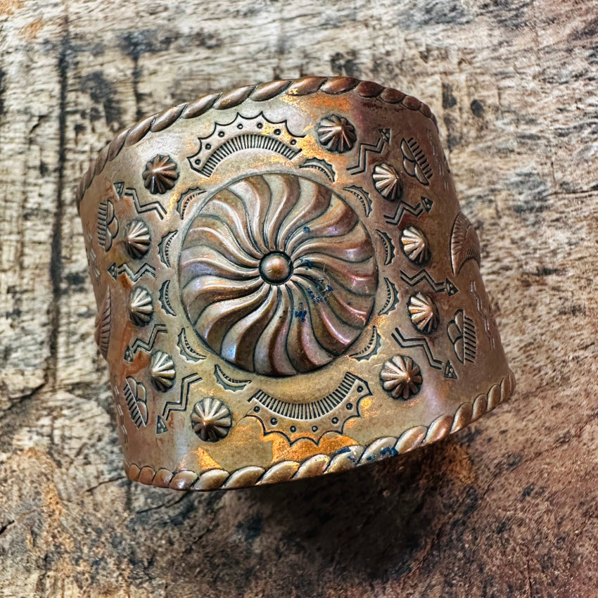 Solid Copper Wide Cuff Bracelet Navajo Indian Themed Bracelet