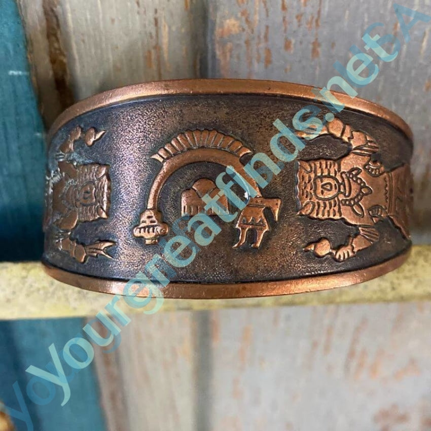 Solid Copper Wide Cuff Bracelet Pueblo Indian Themed Yourgreatfinds
