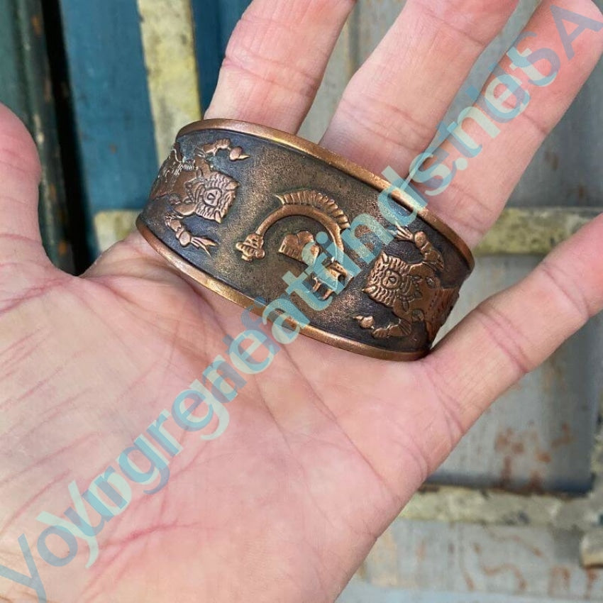 Solid Copper Wide Cuff Bracelet Pueblo Indian Themed Yourgreatfinds