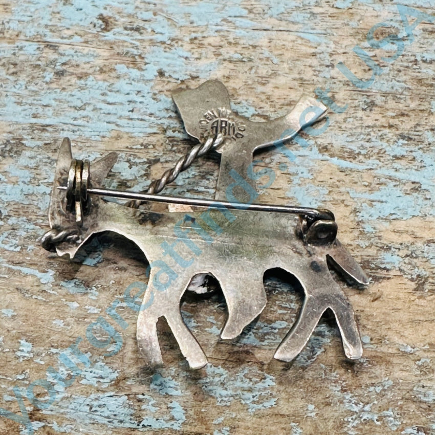 Solid Sterling Silver Burro &amp; Rider Pin Turquoise Mexico