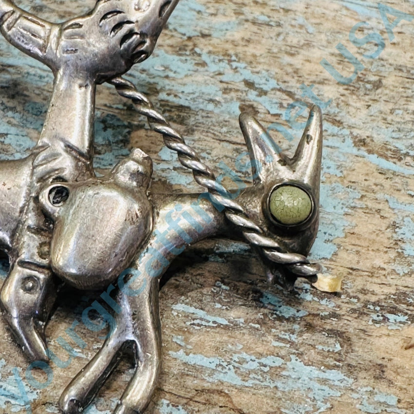 Solid Sterling Silver Burro & Rider Pin Turquoise Mexico