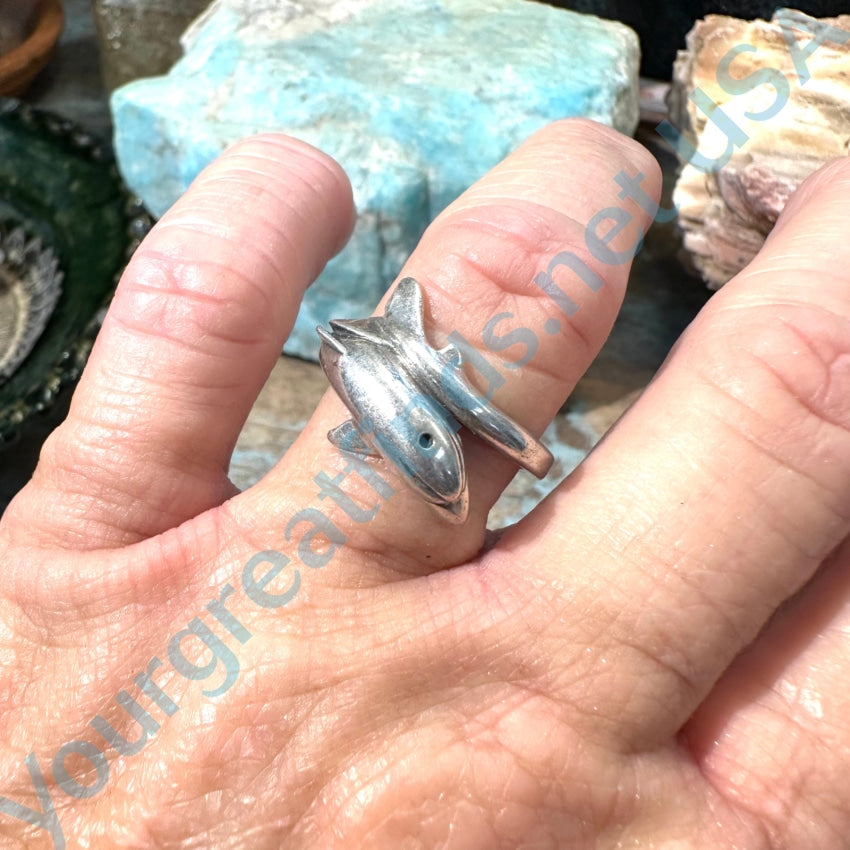 Solid Sterling Silver Dolphin Ring Size 8.5