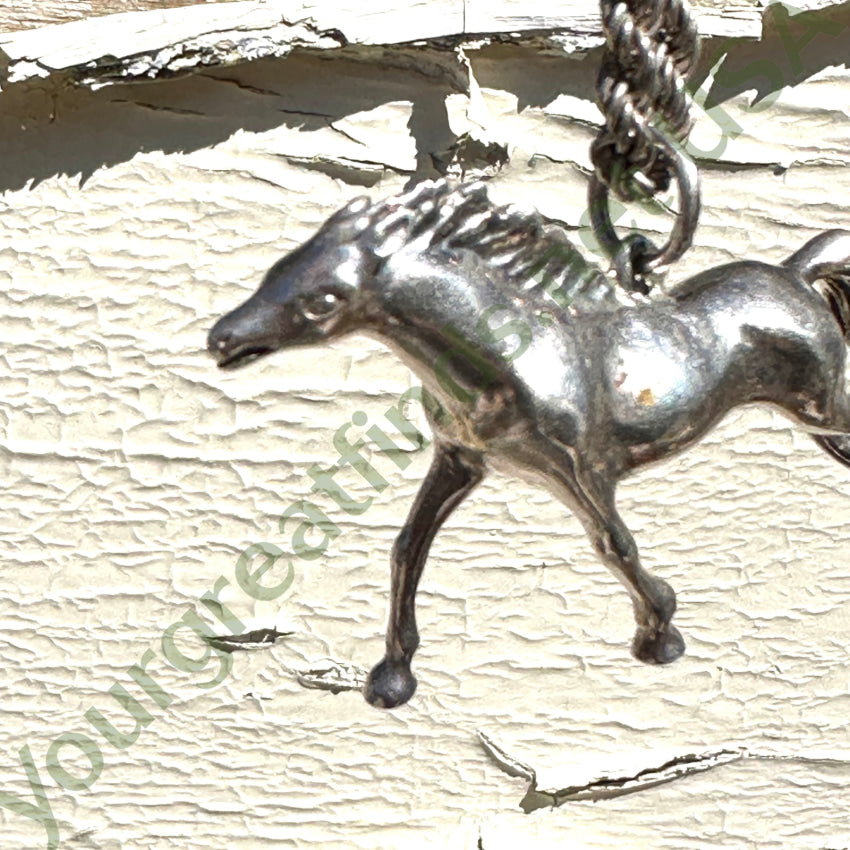 Solid Sterling Silver Running Horse Pendant Chain Necklace
