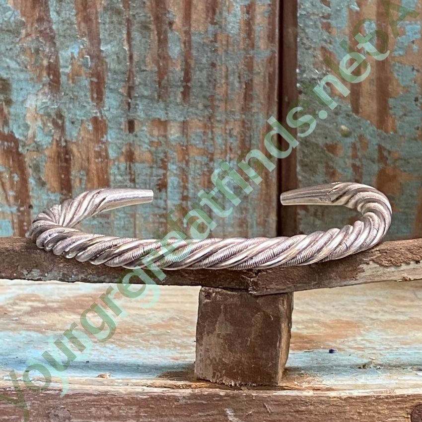Solid Sterling Silver Twisted Wire Cuff Bracelet Handmade Vintage Yourgreatfinds