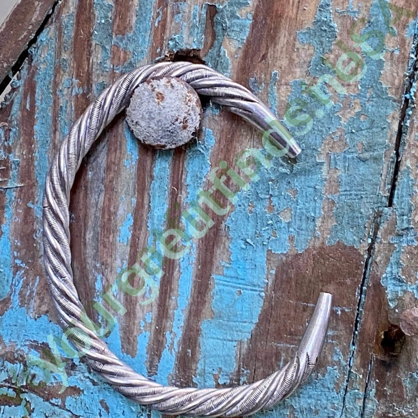 Solid Sterling Silver Twisted Wire Cuff Bracelet Handmade Vintage Yourgreatfinds