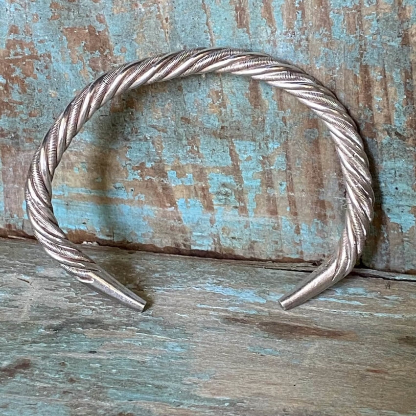 Solid Sterling Silver Twisted Wire Cuff Bracelet Handmade Vintage Yourgreatfinds