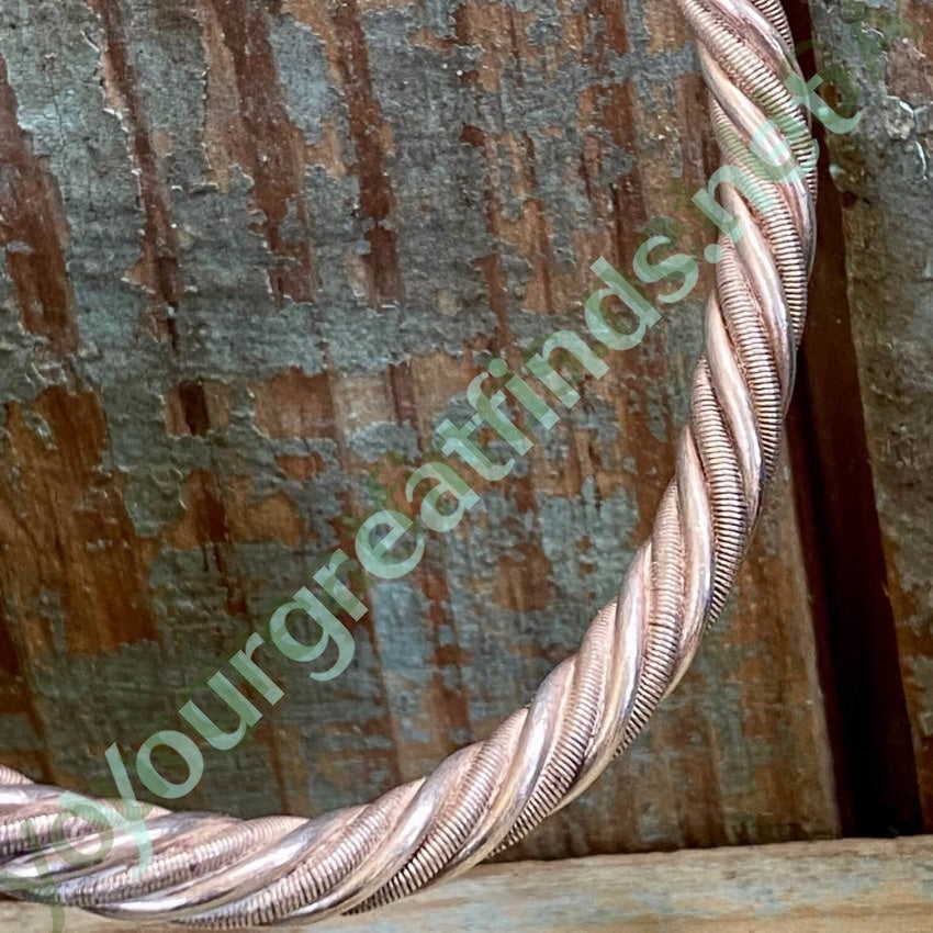 Solid Sterling Silver Twisted Wire Cuff Bracelet Handmade Vintage Yourgreatfinds