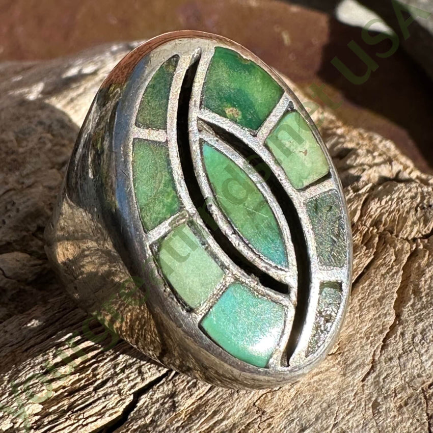 Solid Sterling Silver Zuni Signet Ring Inlay Turquoise Size 10
