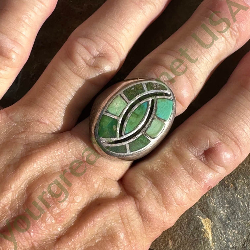 Solid Sterling Silver Zuni Signet Ring Inlay Turquoise Size 10