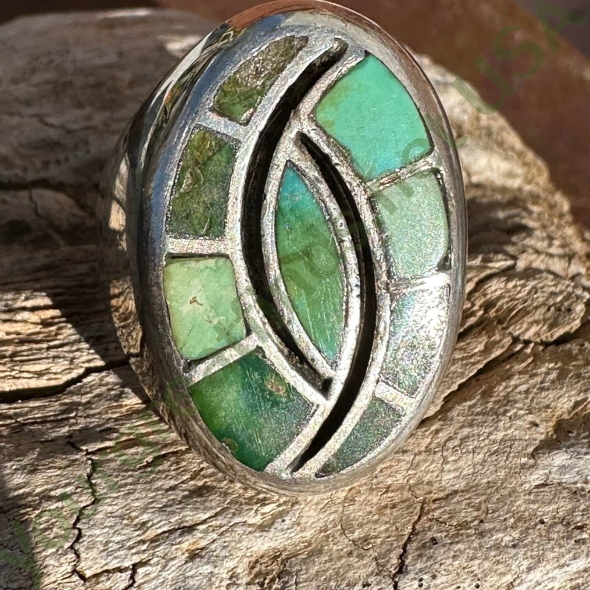 Solid Sterling Silver Zuni Signet Ring Inlay Turquoise Size 10