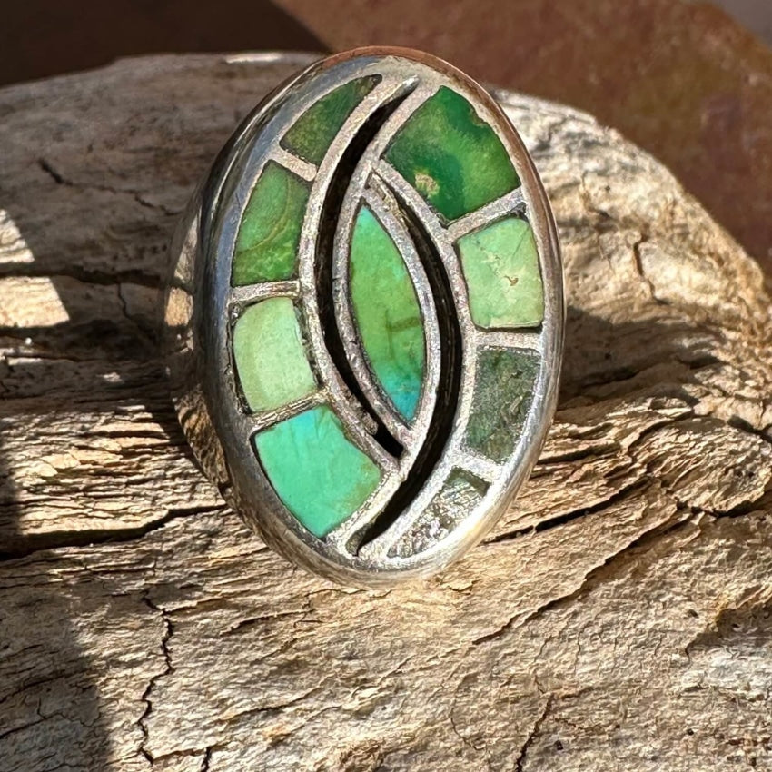 Solid Sterling Silver Zuni Signet Ring Inlay Turquoise Size 10