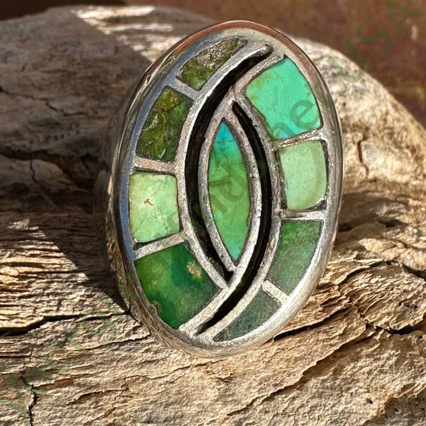 Solid Sterling Silver Zuni Signet Ring Inlay Turquoise Size 10
